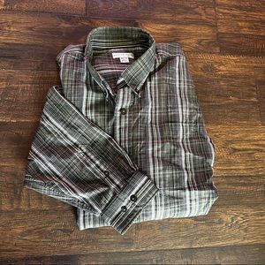Cutter & Buck Olive Green Plaid Button Down